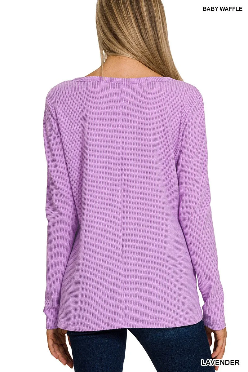 Lavender Melange Baby Waffle V Neck Long Sleeve Zenana Top 2/4/25 9553