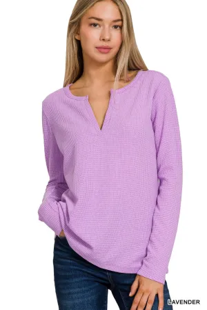 Lavender Melange Baby Waffle V Neck Long Sleeve Zenana Top 2/4/25 9553