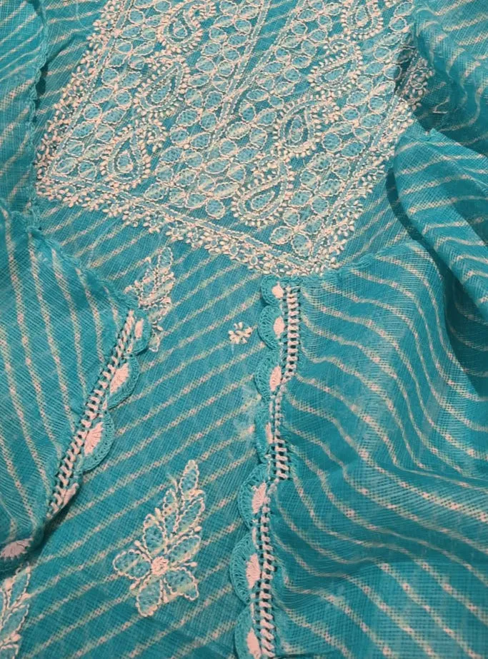 Light Blue Chikankari Kota Doria Suit Material
