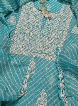 Light Blue Chikankari Kota Doria Suit Material