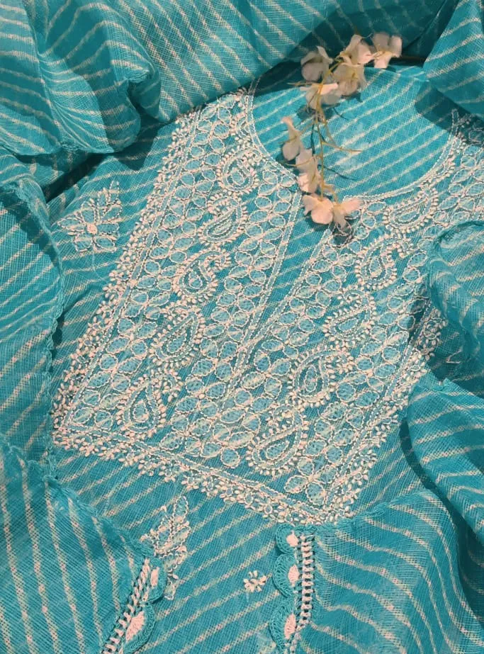 Light Blue Chikankari Kota Doria Suit Material
