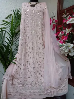 Light Pink Viscose Georgette Chinkari Gota Patti Salwar Suit Fabric