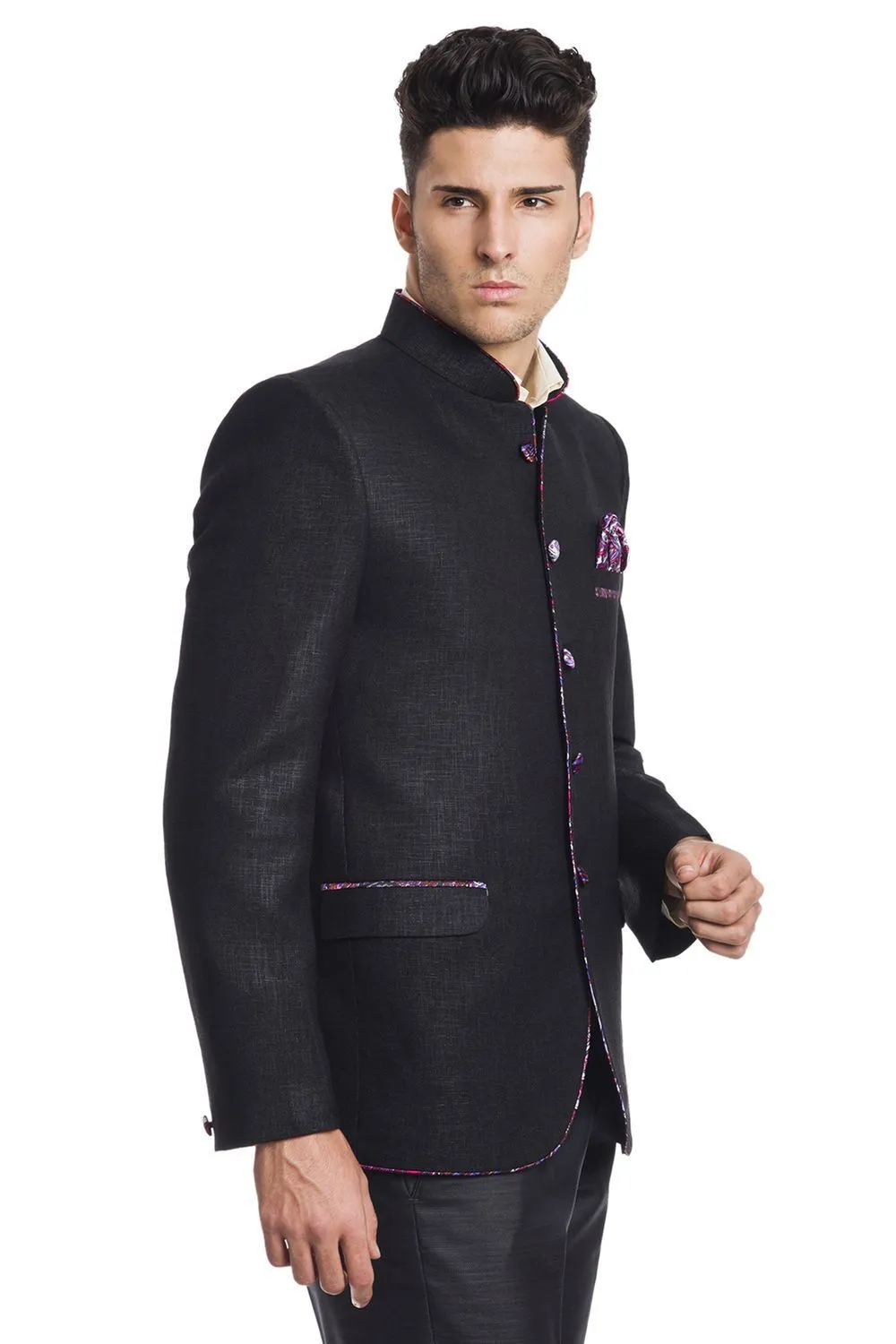 Linen Blend Black Bandhgala