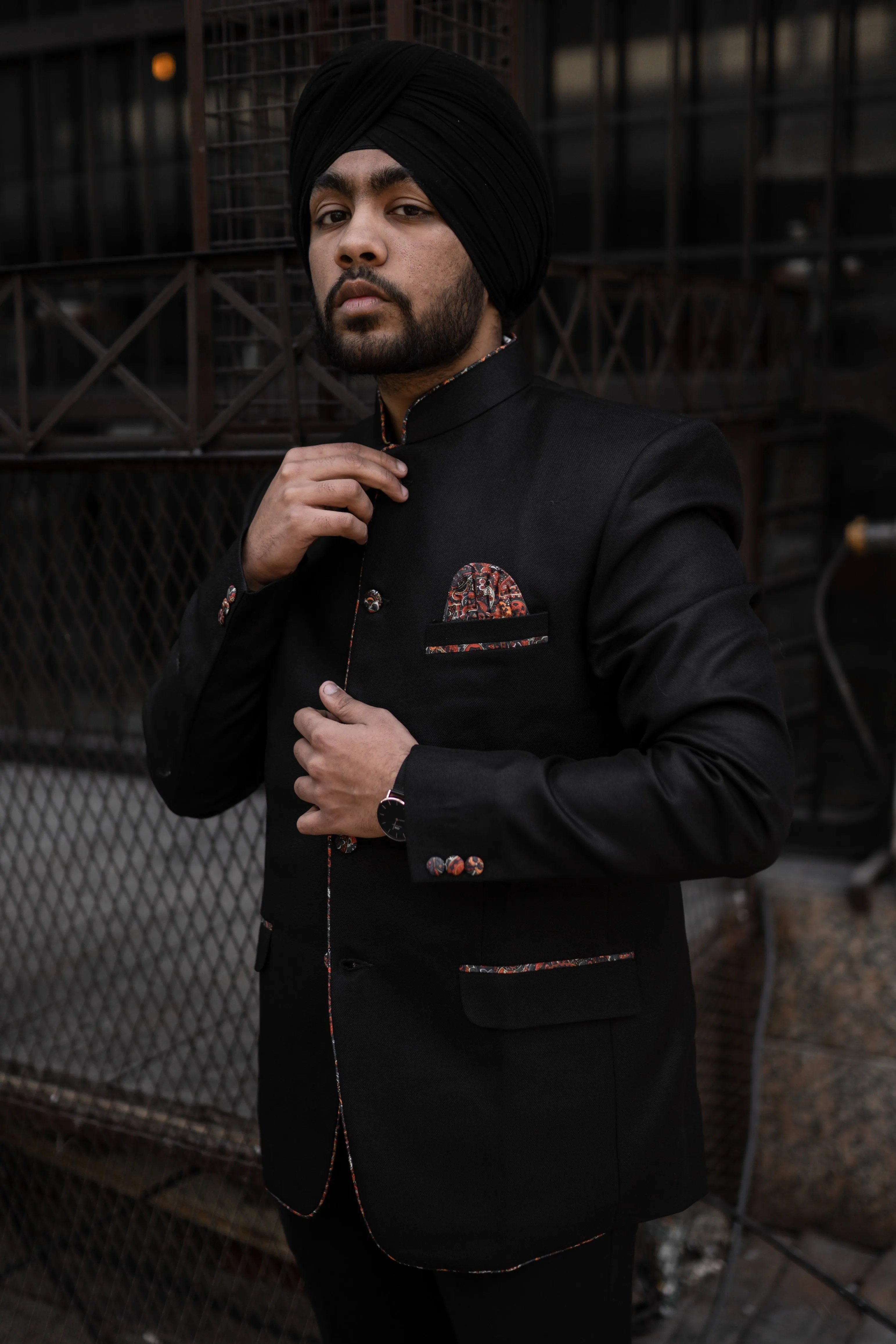 Linen Blend Black Bandhgala