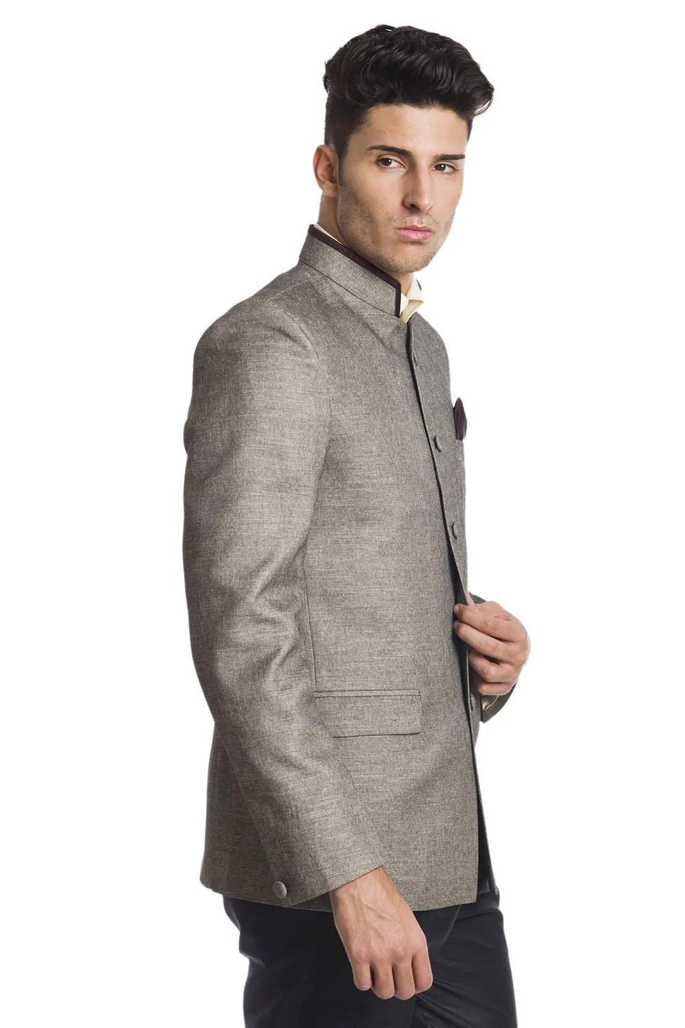 Linen Blend Brown Bandhgala