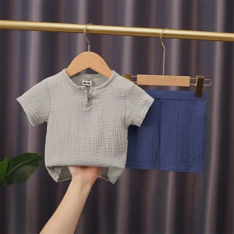 Linen T-shirt and shorts 2pc set