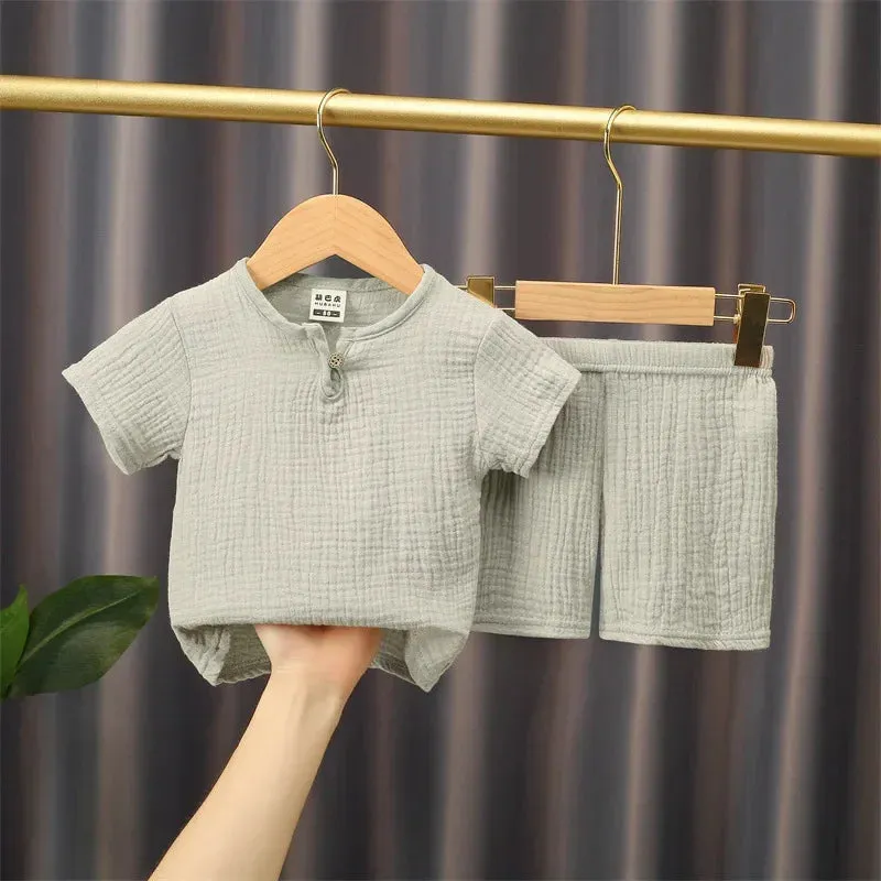 Linen T-shirt and shorts 2pc set