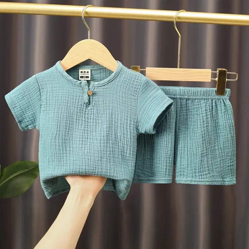 Linen T-shirt and shorts 2pc set