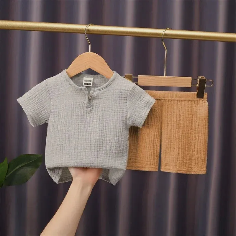 Linen T-shirt and shorts 2pc set