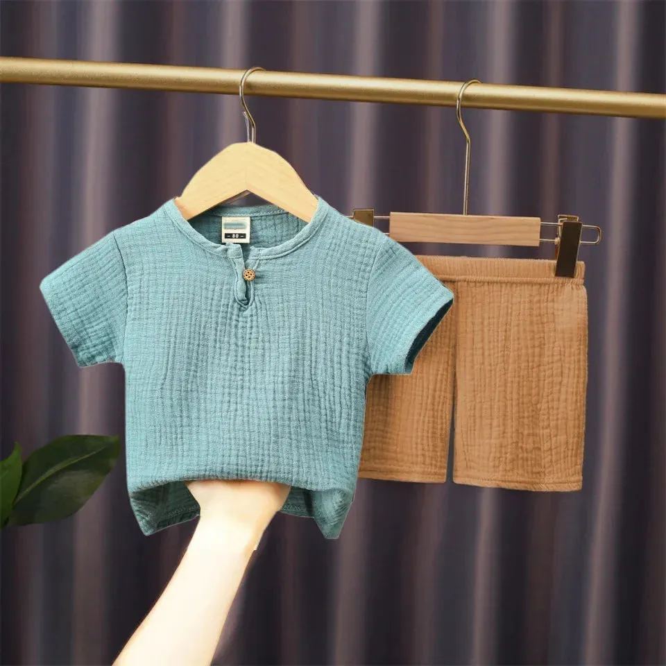 Linen T-shirt and shorts 2pc set