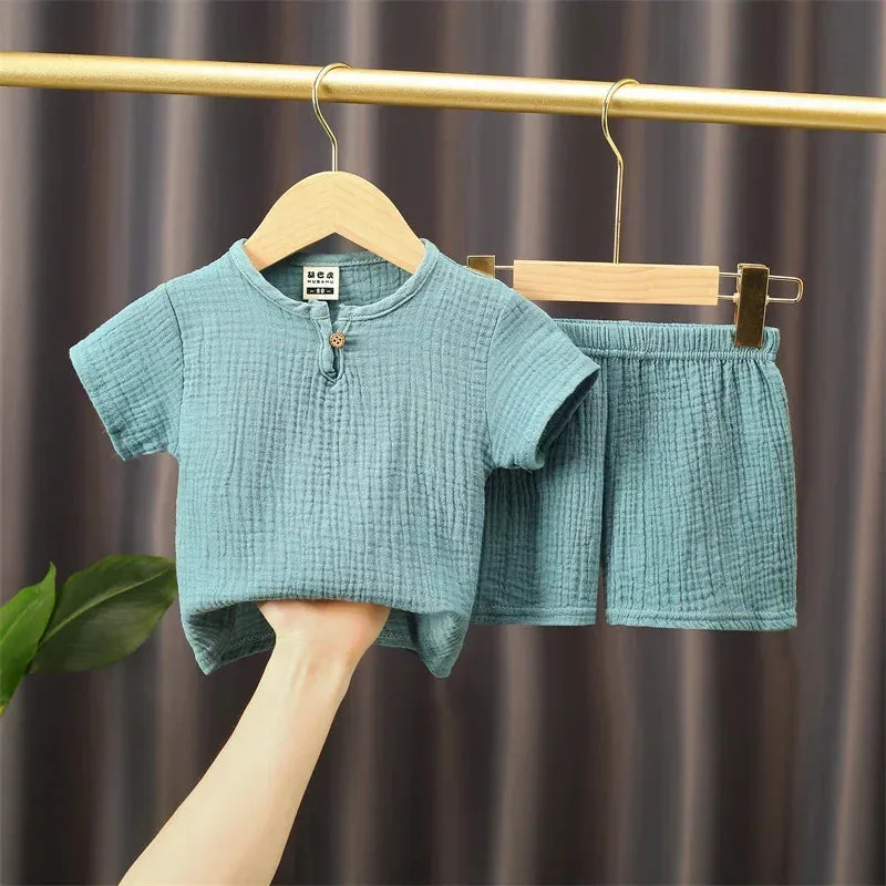 Linen T-shirt and shorts 2pc set