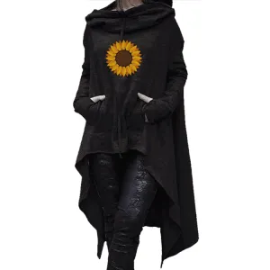 Long Hoodie Sunflower  Black