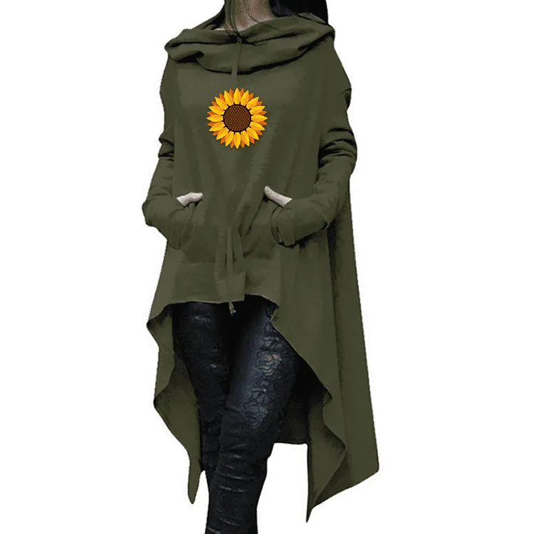 Long Hoodie Sunflower  Black