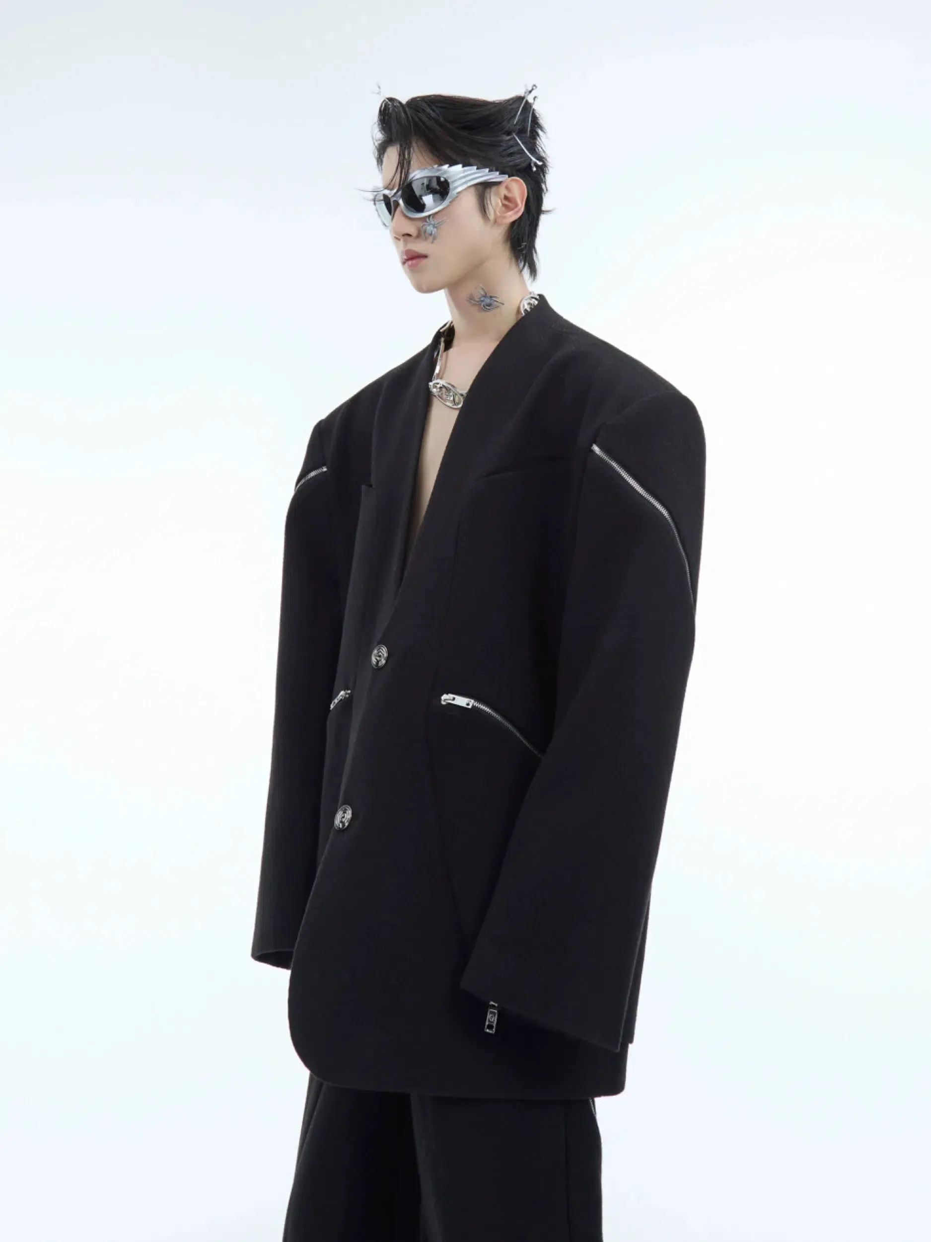 Loose Fit Blazer with Padded Shoulders