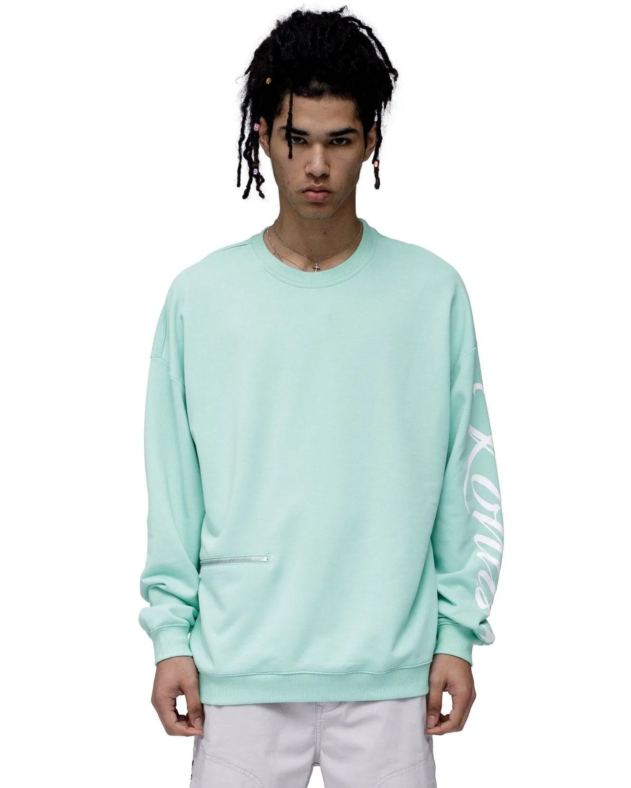 Men's Oversized Zip Pocket Sweatshirt In Mint