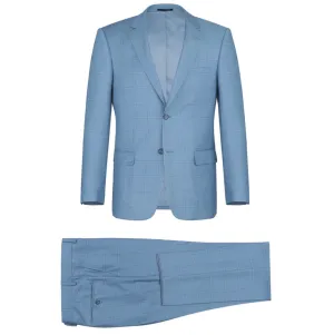 Men's Renoir Two Piece Windowpane Light Blue Slim Fit Suit