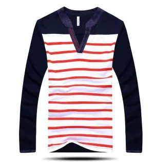 Men's V-Neck Fashion Stripe Shirt