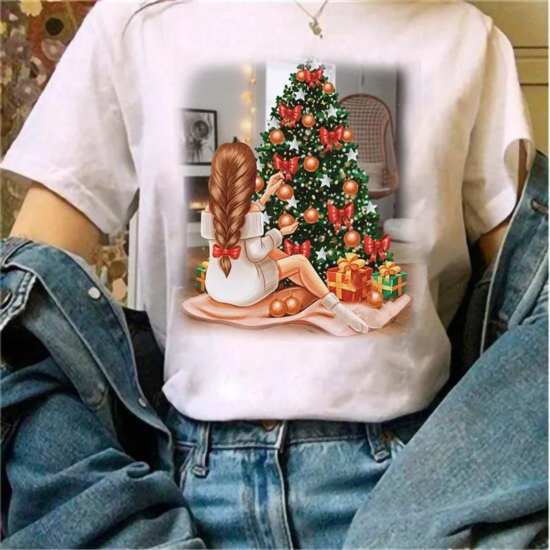 Merry Christmas Women White T-Shirt E