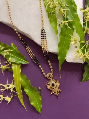 Modern Short Mangalsutra Designs American Diamond Fancy Pendant With Latkan Gold/Black Beads Chain