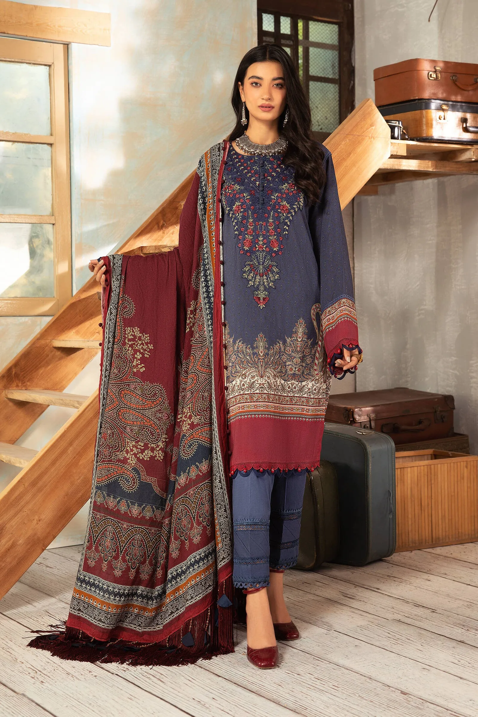 MPT 1205 B | Maria B MPrints Winter Collection 2021 | Unstitched Embroidered Dobby Linen Suits