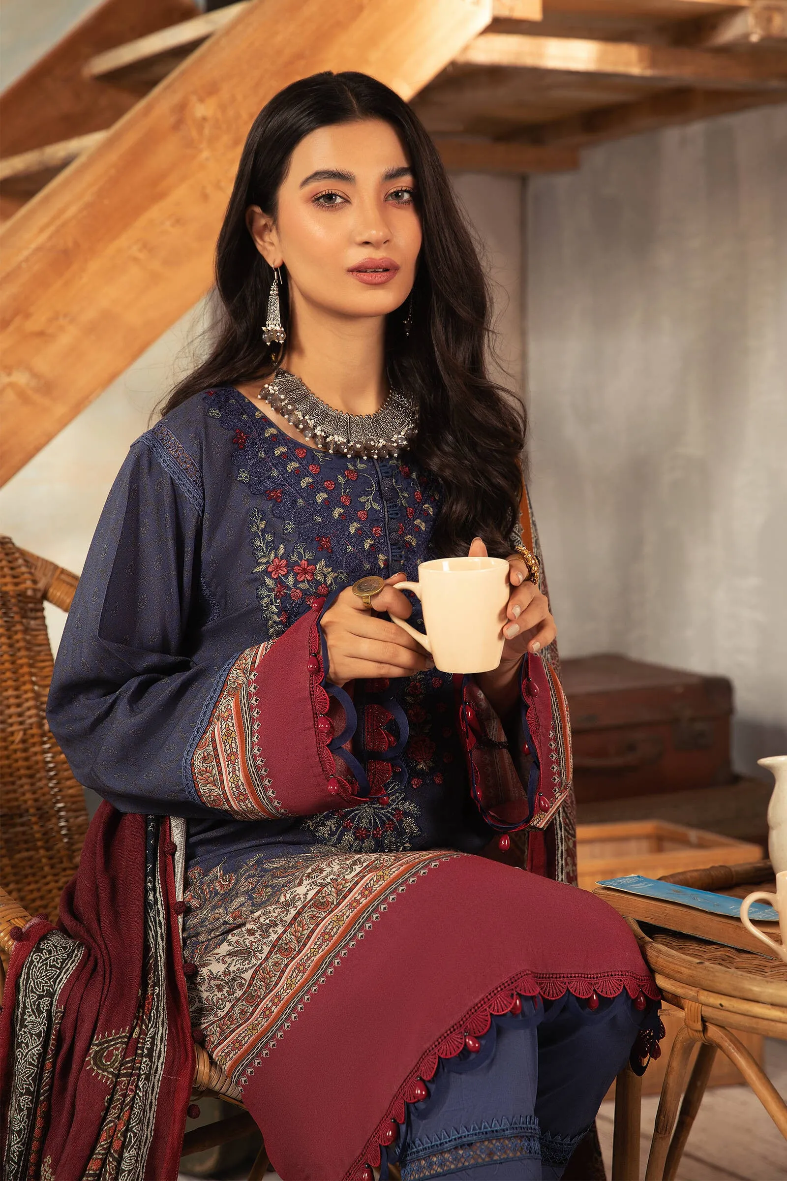 MPT 1205 B | Maria B MPrints Winter Collection 2021 | Unstitched Embroidered Dobby Linen Suits