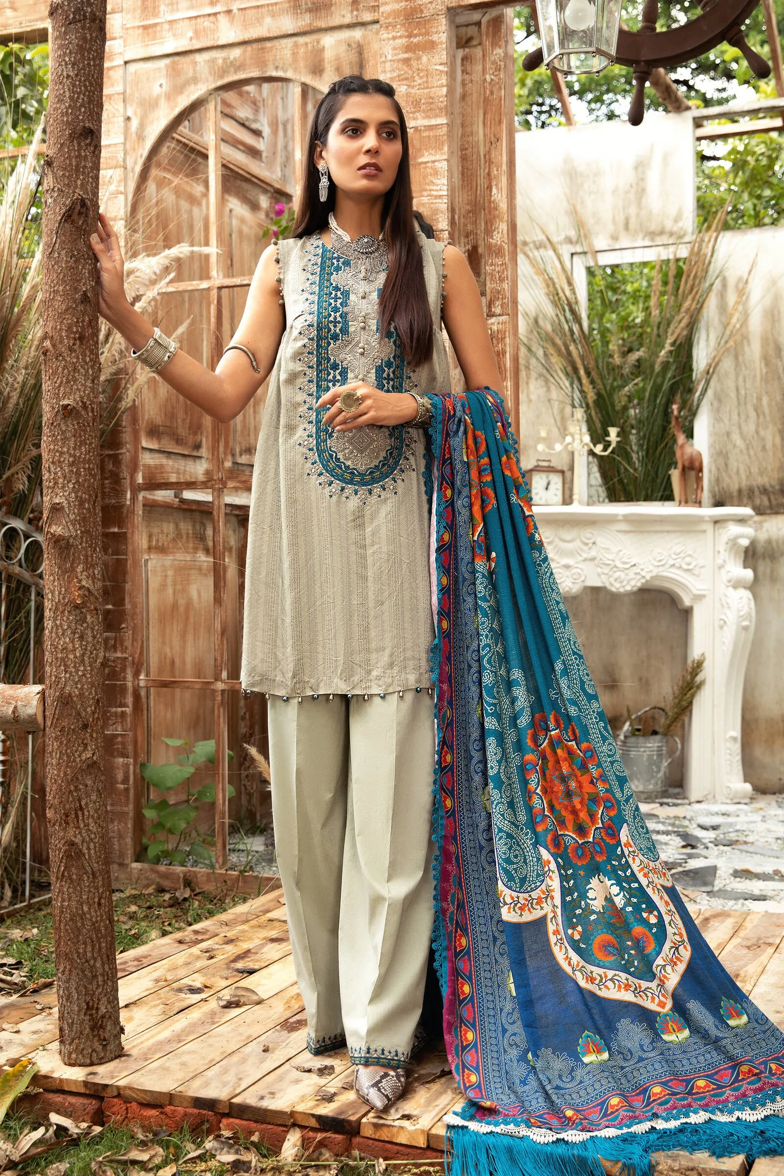 MPT 1207 A | Maria B MPrints Winter Collection 2021 | Unstitched Embroidered Dobby Linen Suits