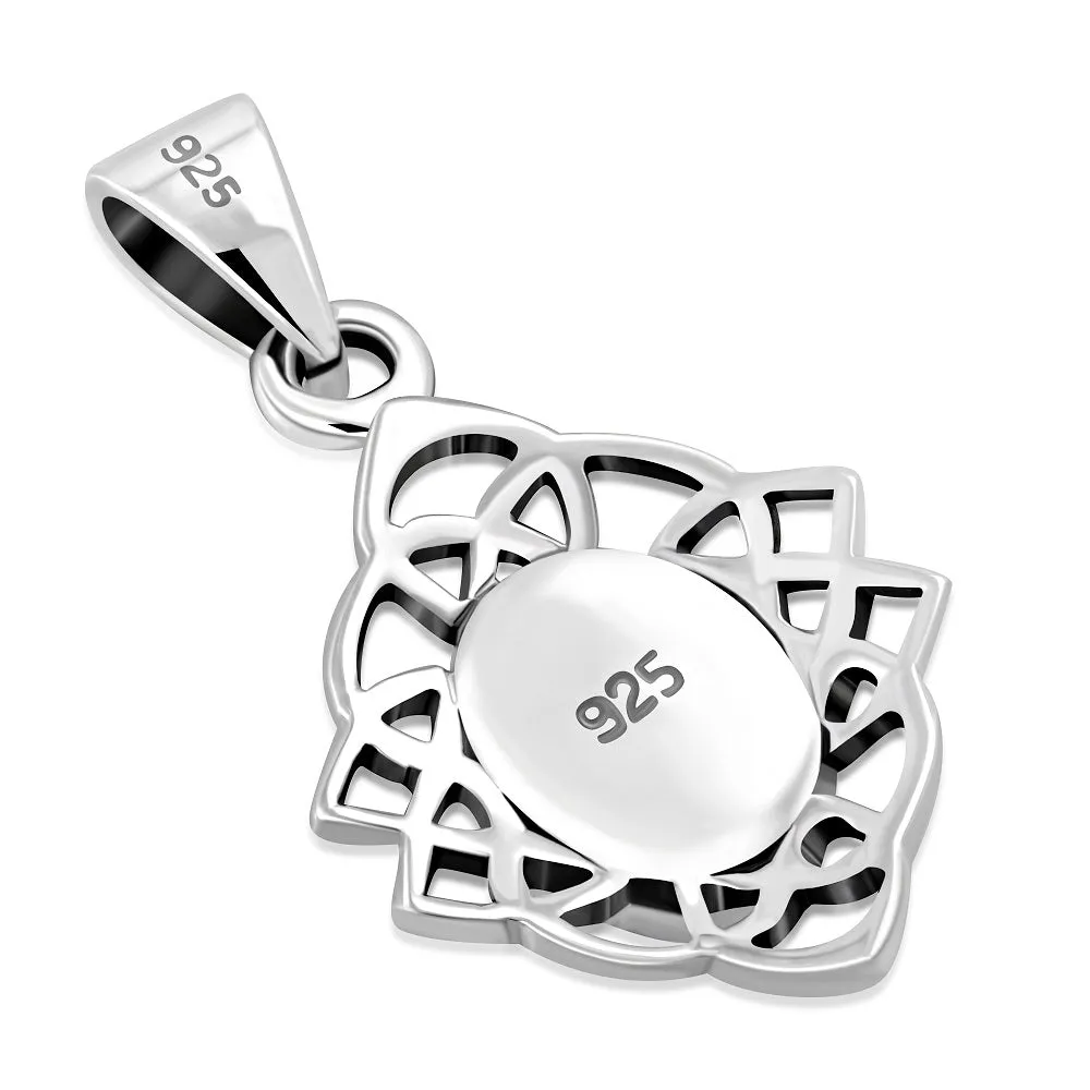 My Daily Styles Simulated Blue Opal Celtic Knot 925 Sterling Silver Pendant Necklace, 18"