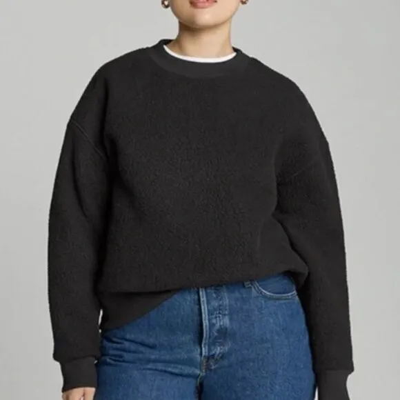 NEW Everlane The ReNew Fleece Oversized Crew Sweatshirt Sherpa Black