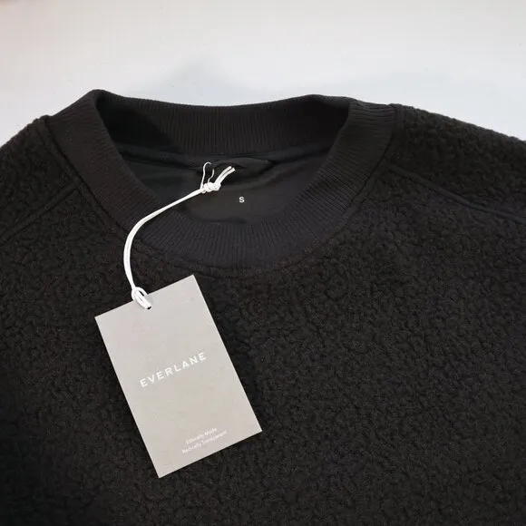 NEW Everlane The ReNew Fleece Oversized Crew Sweatshirt Sherpa Black