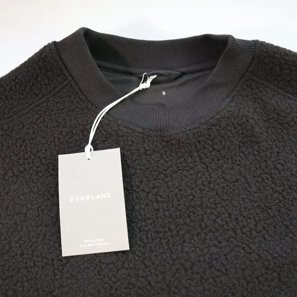 NEW Everlane The ReNew Fleece Oversized Crew Sweatshirt Sherpa Black