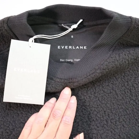 NEW Everlane The ReNew Fleece Oversized Crew Sweatshirt Sherpa Black