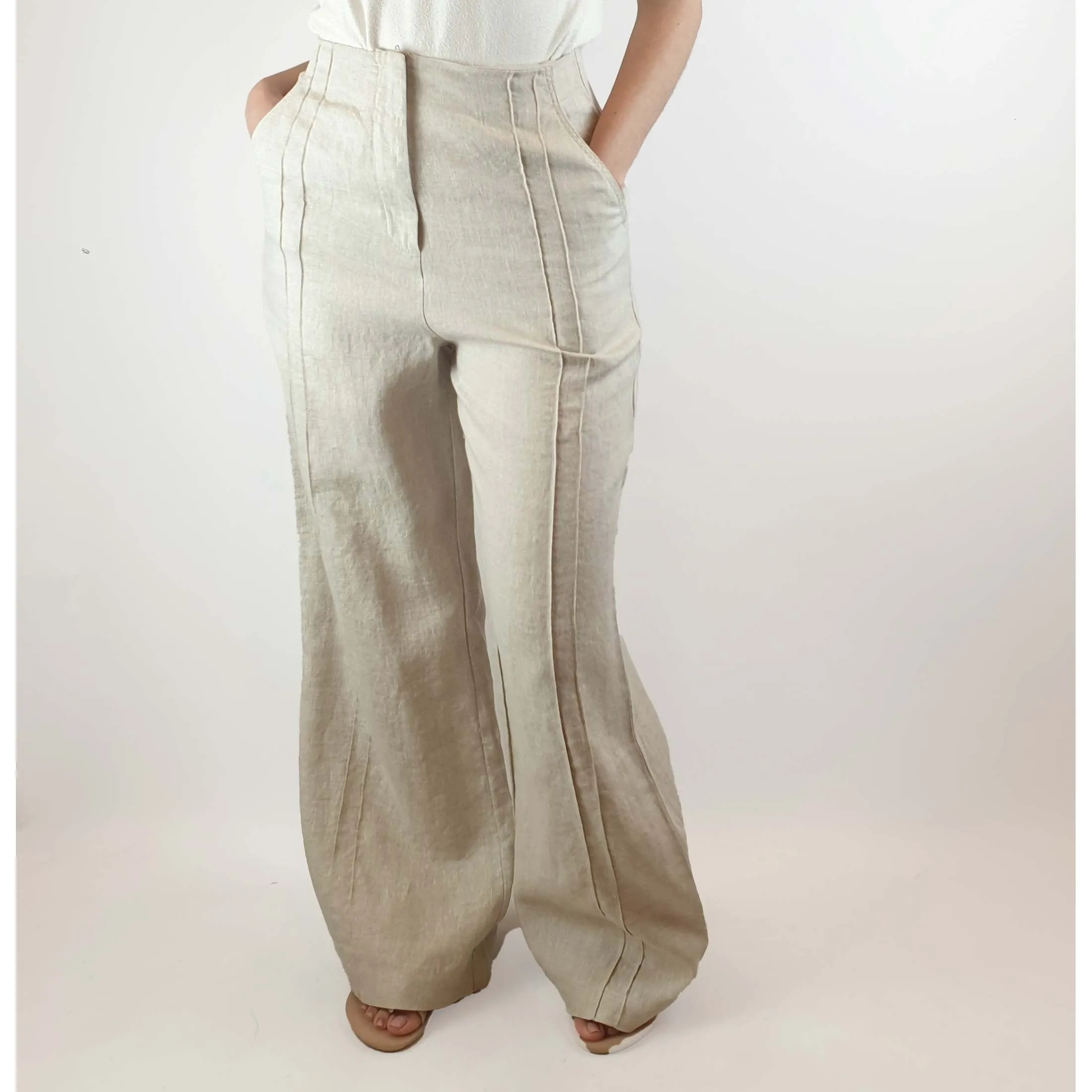 Nude Lucy natural/oat linen mix wide leg pants size S (best fits size 10)