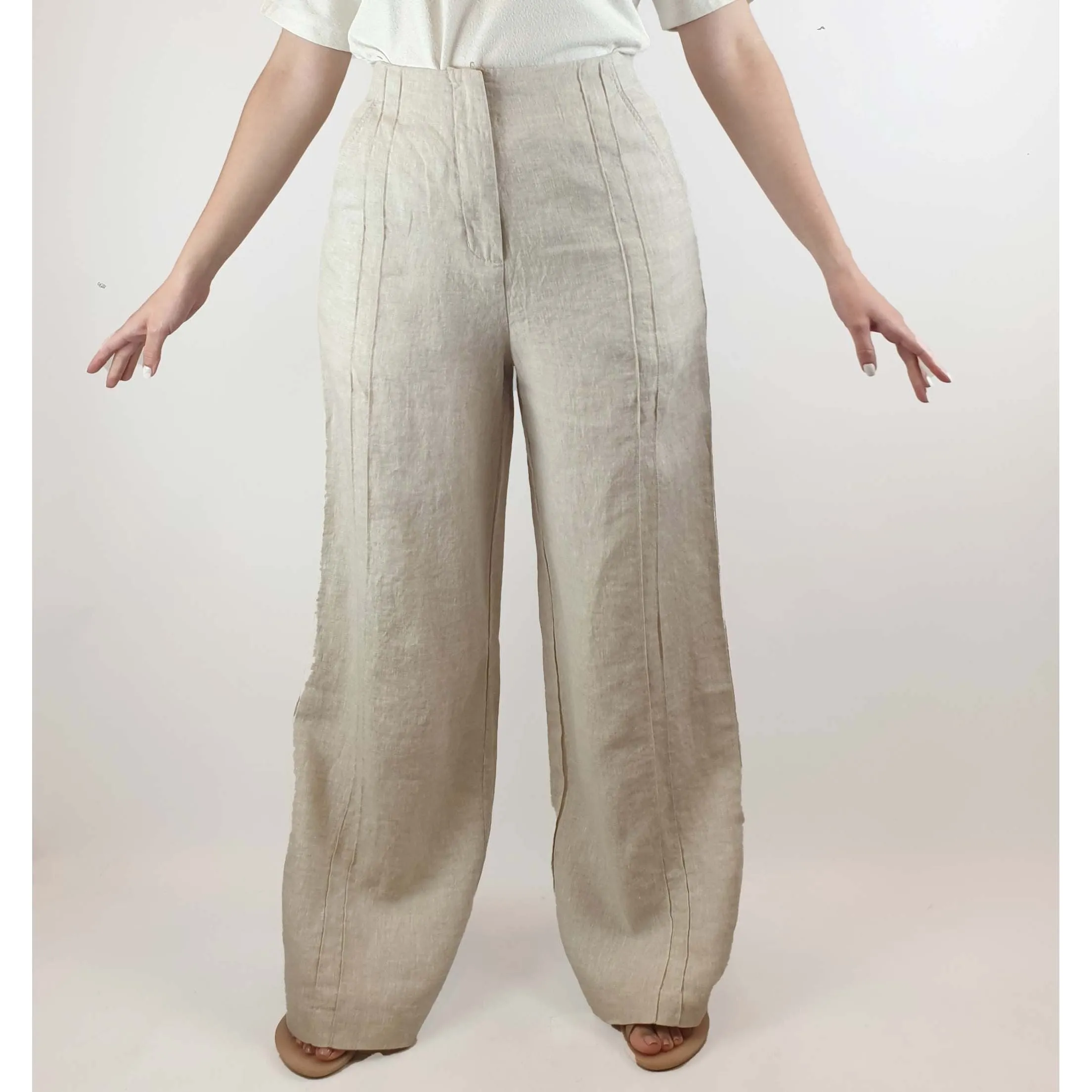 Nude Lucy natural/oat linen mix wide leg pants size S (best fits size 10)