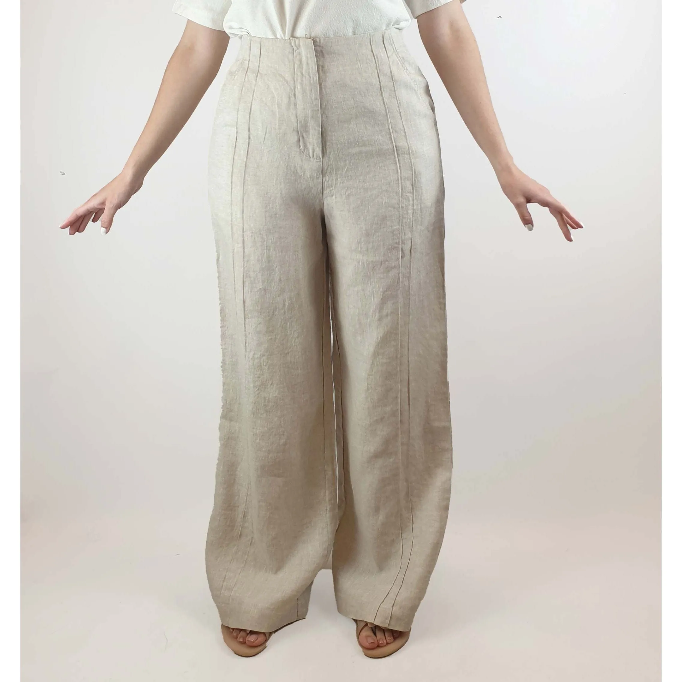 Nude Lucy natural/oat linen mix wide leg pants size S (best fits size 10)