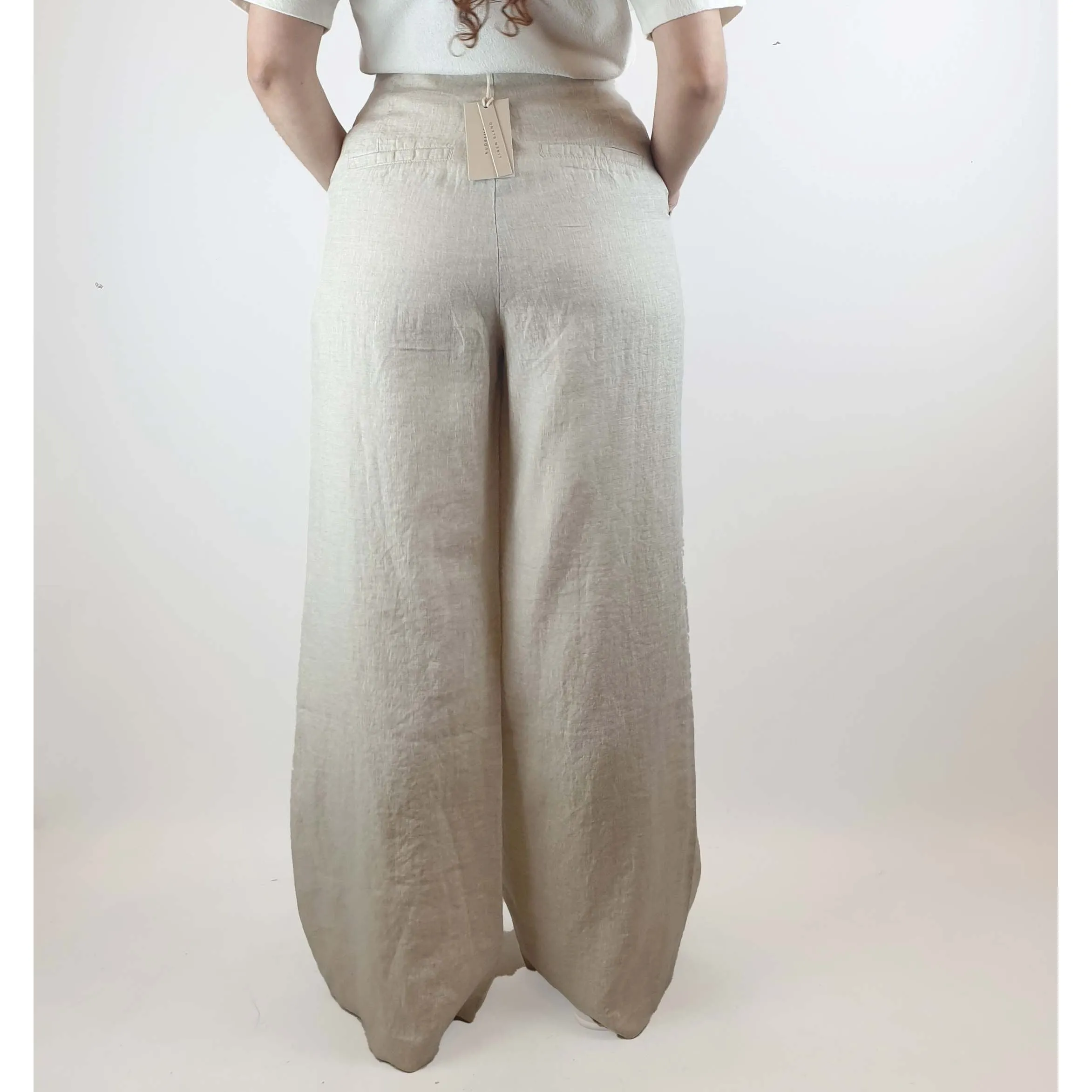 Nude Lucy natural/oat linen mix wide leg pants size S (best fits size 10)