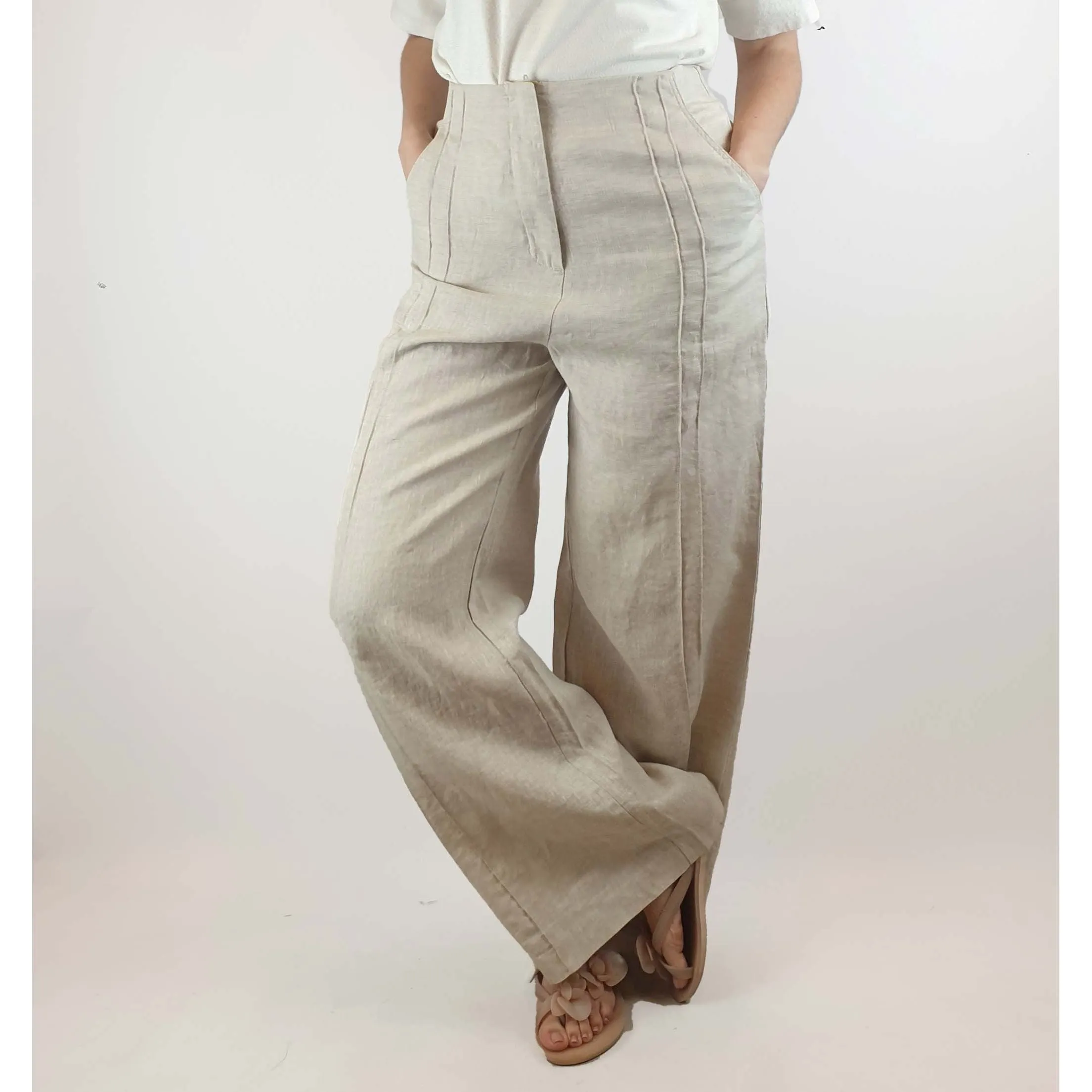 Nude Lucy natural/oat linen mix wide leg pants size S (best fits size 10)