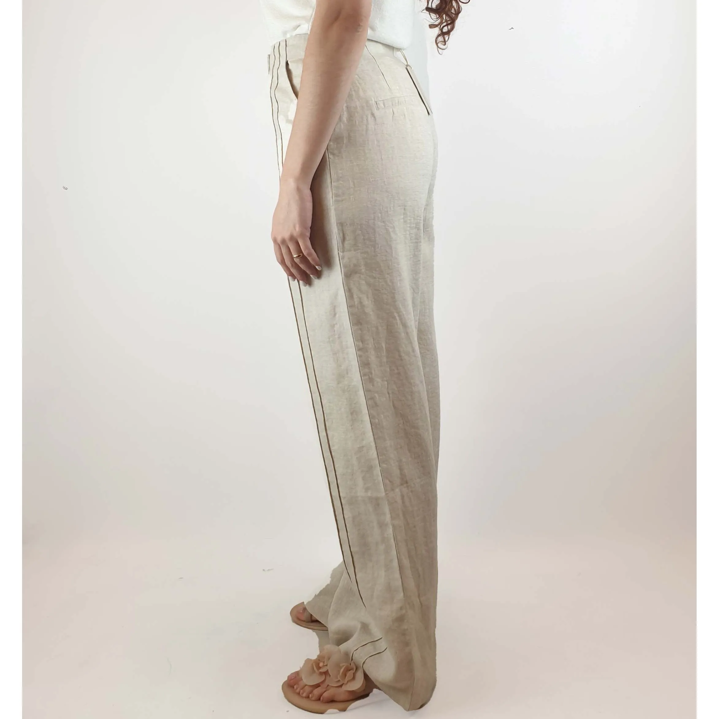 Nude Lucy natural/oat linen mix wide leg pants size S (best fits size 10)