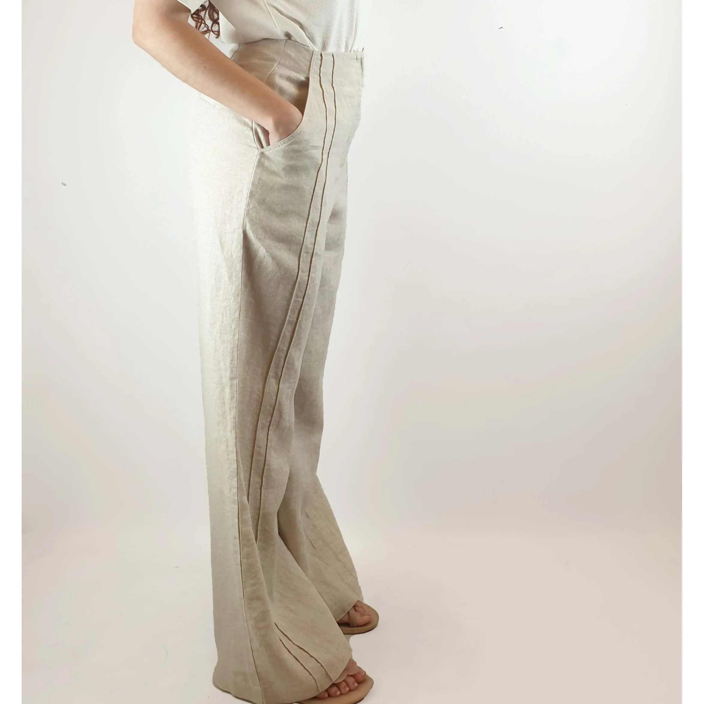 Nude Lucy natural/oat linen mix wide leg pants size S (best fits size 10)