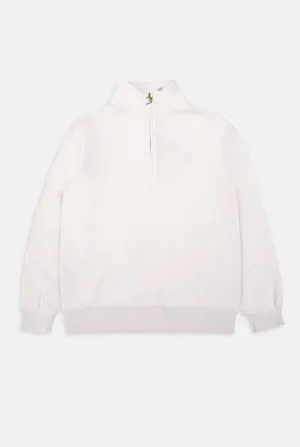 OATMEAL MARL/ GOLD OVERSIZED QUARTER ZIP COTTON VELOUR TRACK TOP