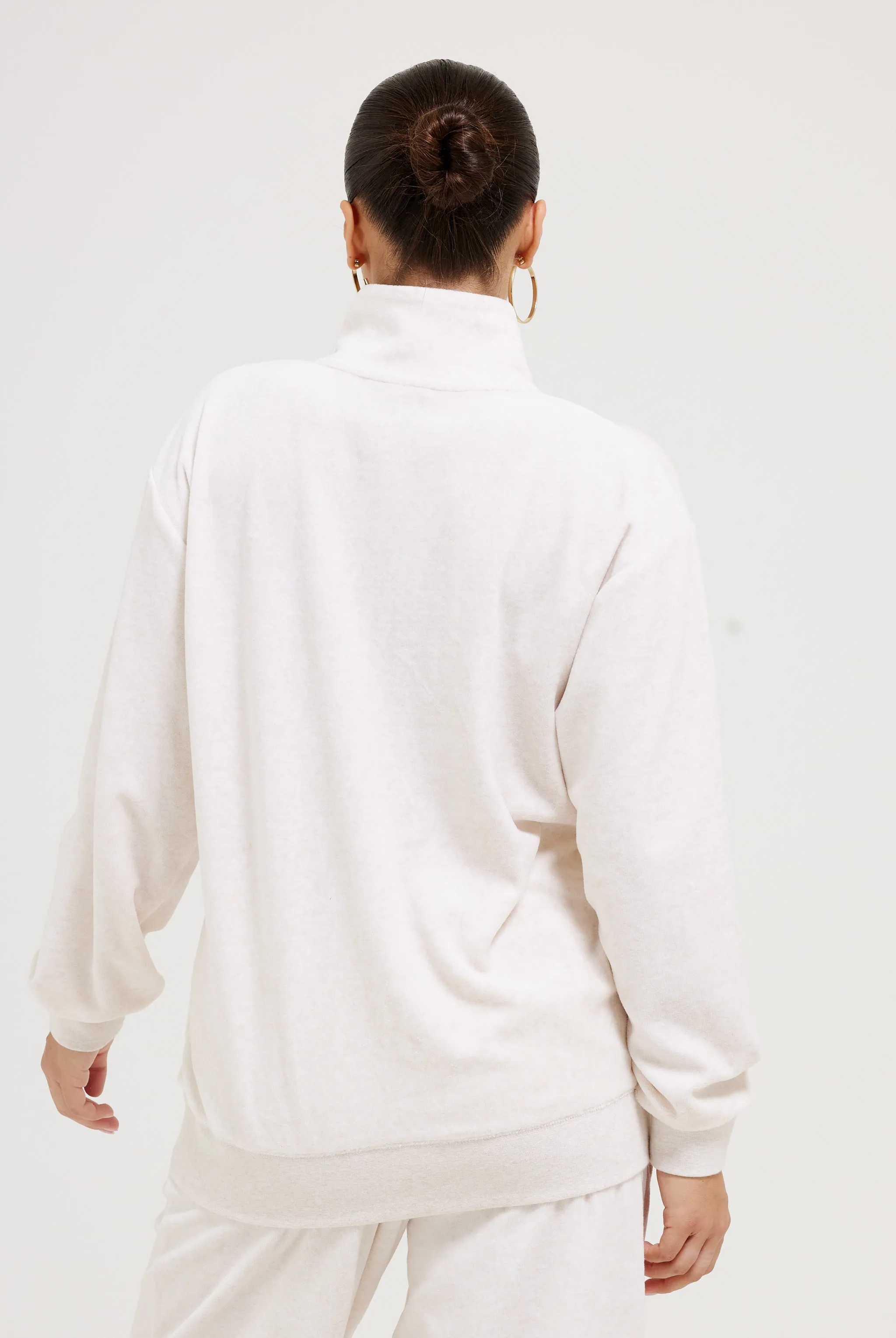 OATMEAL MARL/ GOLD OVERSIZED QUARTER ZIP COTTON VELOUR TRACK TOP