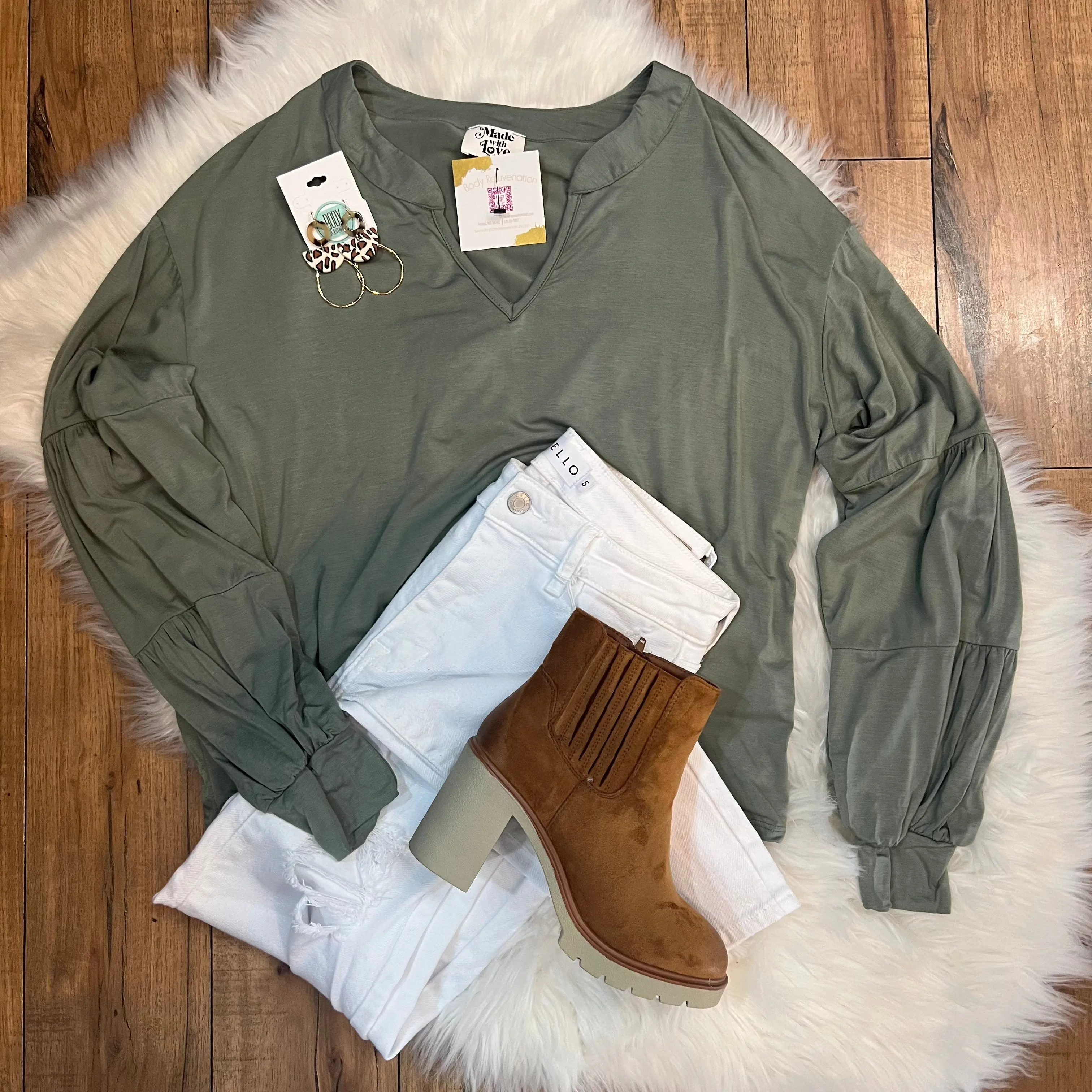 Olive V-Neck Top