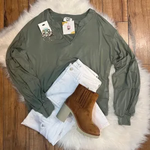 Olive V-Neck Top