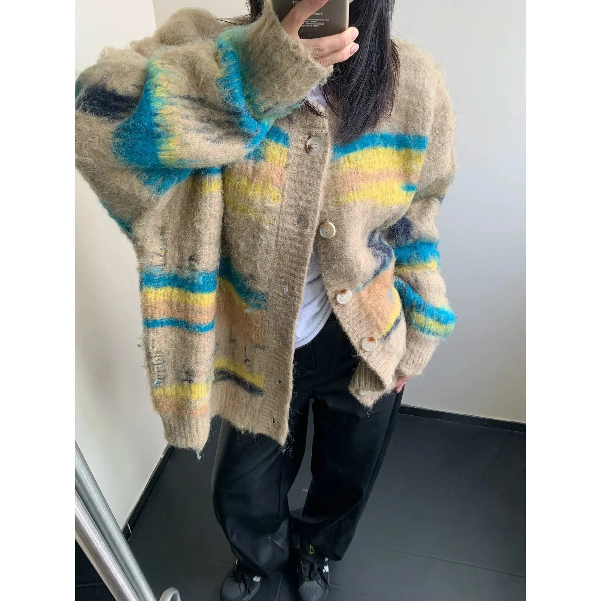 Oversized Knit Button-Up Sweatshirt
