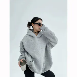 Pearl-Studded Oversized Hoodie