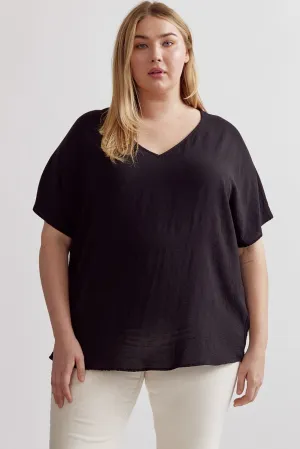 Plus Size V-Neck Loose Top- Black
