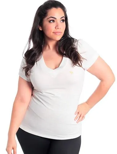 Plus Size V-Neck Moose Logo  White Top