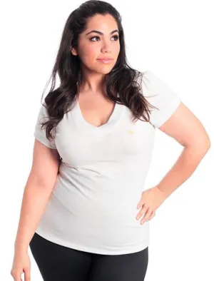 Plus Size V-Neck Moose Logo  White Top