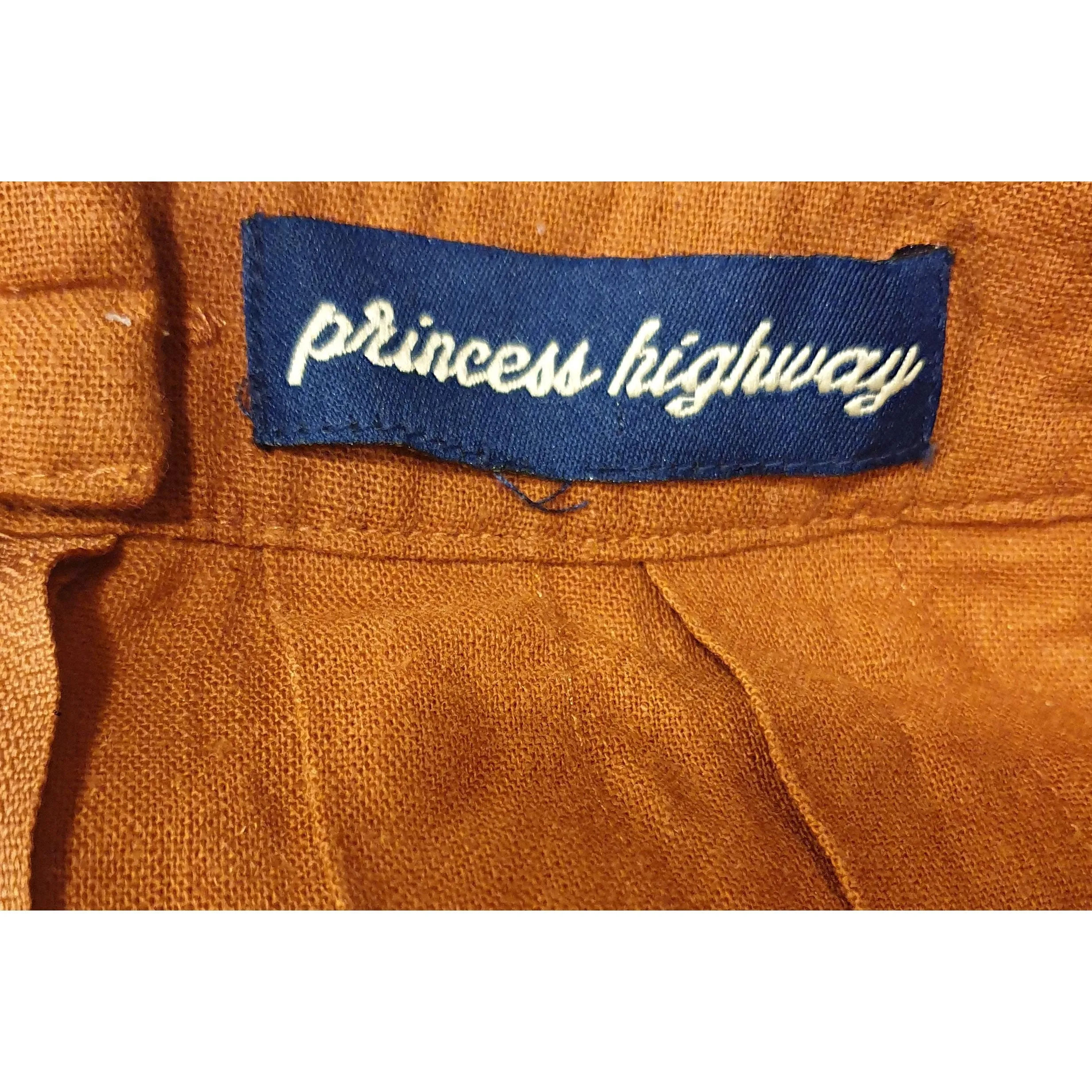Princess Highway burnt orange linen mix high waisted multi panel skirt size 6