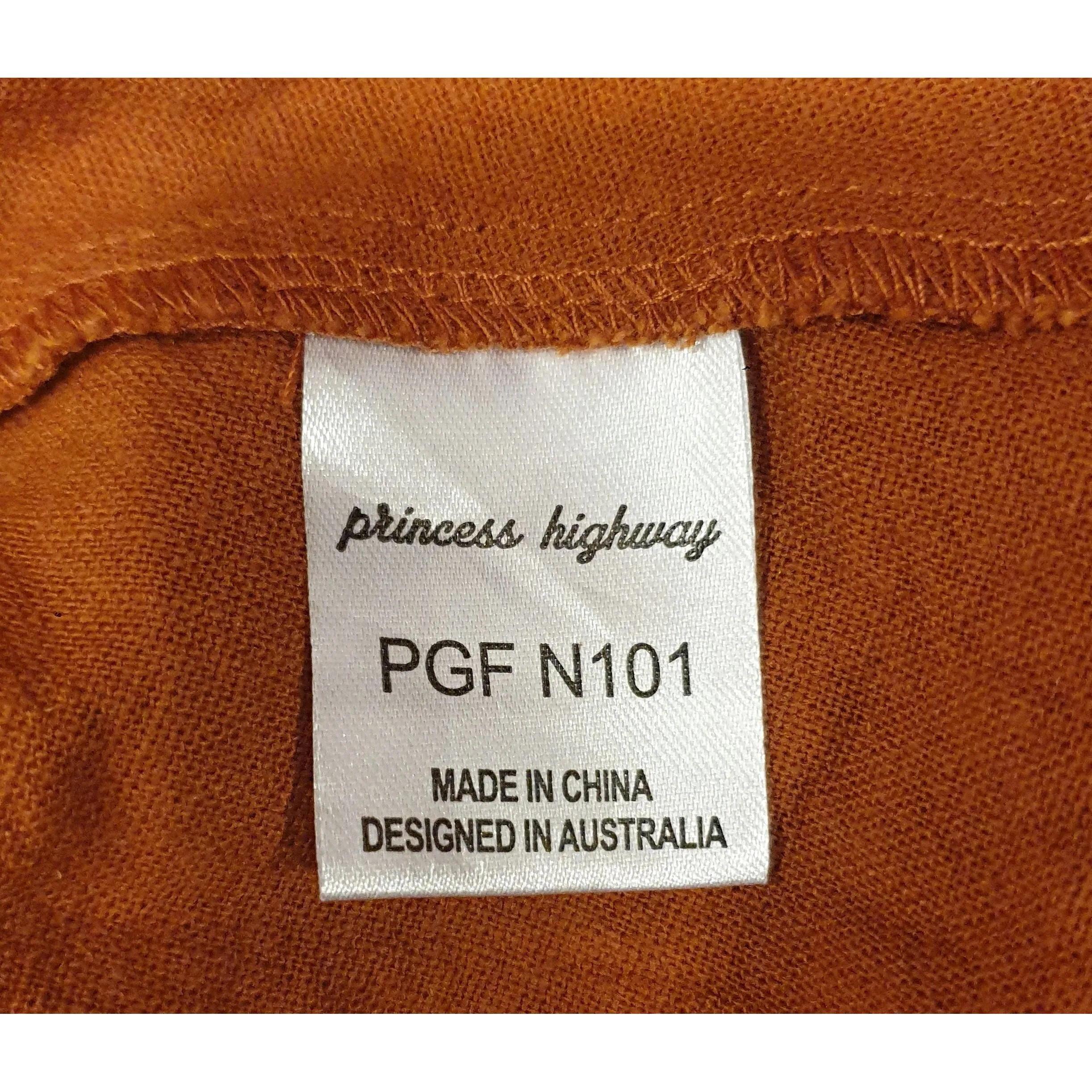 Princess Highway burnt orange linen mix high waisted multi panel skirt size 6