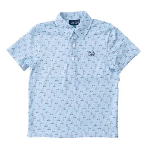 Pro Performance Polo in Powder Blue Golf Cart || Prodoh